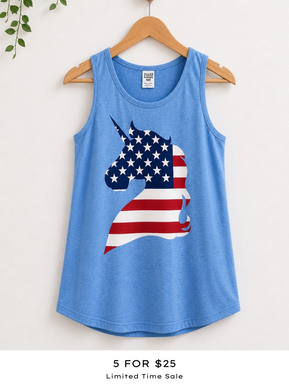 Girls Patriotic Unicorn Tank Top Blue Stars & Stripes Size 10